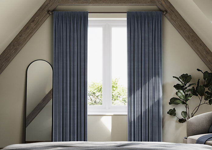 Luxe Velvet (Blackout) Pencil Pleat, Slate Blue - Ready Made Curtains - Image 3